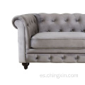 Muebles de sala de estar Estilo europeo Tufted Velvet Chesterfield Sofá Settee Gray